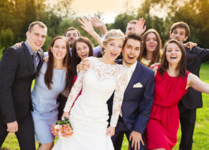 people smiling at wedding