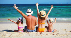 family on beach