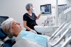 female patient relaxed in a modern dental office